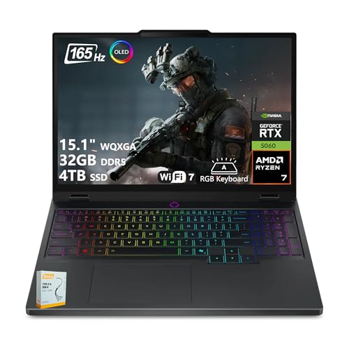 Image of Lenovo Legion 5 AI-Powered Gaming Laptop | 15.1 inch WQXGA OLED 165Hz | AMD Ryzen 7 260 | 32GB DDR5 4TB SSD | GeForce RTX 5060 8GB (Up to 572 AI Tops) | RGB Backlit Wi-Fi 7 Win11 w /DLCA Accessory
