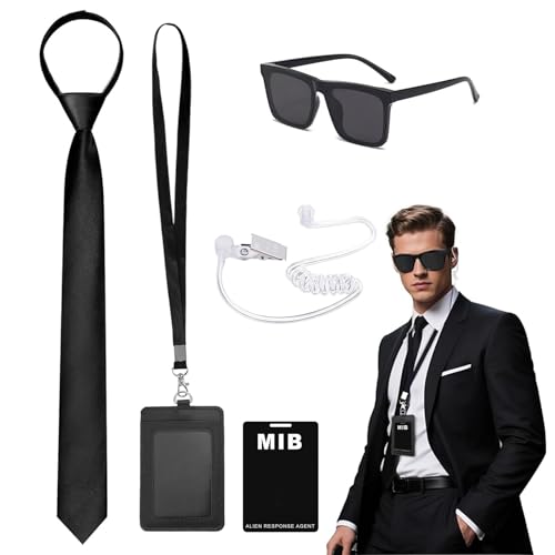SNBUHA 6 Pcs MIB Agent Costume Accessoires, Men in Black Deguisement, Ensemble de services secrets Accessoires de costumes d'espions, jeu de rôle pour fête,...