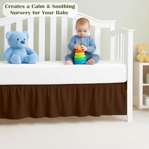 Image of Luxury Crib Bed Skirt 28 inch x 52 inch with 14 Inch Drop Soft & Breathable Dust Ruffle Fits Standard Crib and Toddler Bed Nursery Microfiber Fabric Ruffle Bed Skirt for Baby Boys or Girls Chocolate Solid