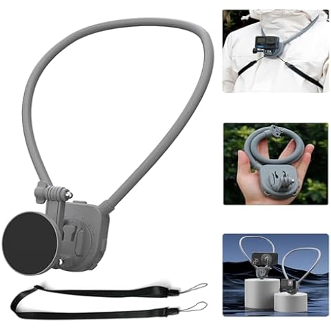 Magnetic Neck Phone Holder Tripod for iPhone Recording Cell Phone Holder POV/Vlog Selfie Chest Mount Hands Free Filming for iPhone 15 14 13 12 Also for Gopro Insta360 DJI Osmo (Grey) Cover