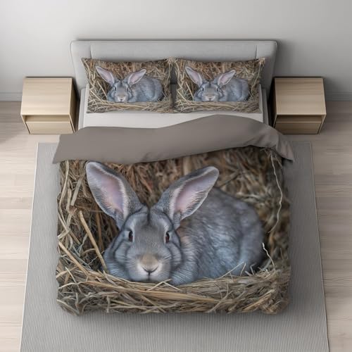 Housse de couette 240x220 lapin gris avec fermeture éclair pratique