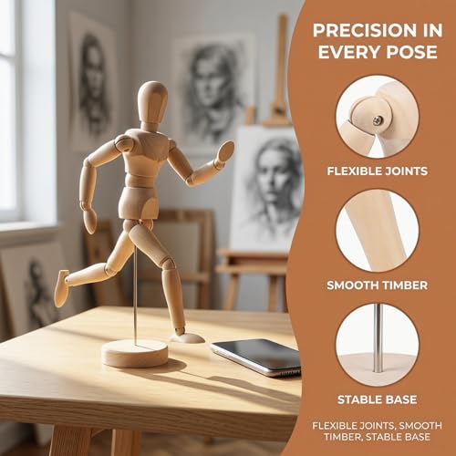 Image of DOITOOL 4.5 Inch Artists Wooden Manikin, 9 Pack Wooden Drawing Mannequin with Joints, Artist Manikin with Stand, Flexible Posable Figure Model, Art Anatomy Sketch Props, Jointed Desktop Decoration