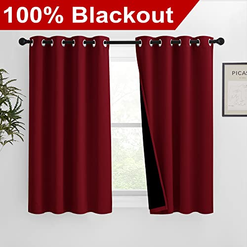 Image of NICETOWN Kitchen Full Blackout Curtain Panels, Super Thick and Soft Insulated Window Covers, 100% Blackout Draperies with Black Backing for Cafe Window (Burgundy Red, Set of 2, 46 by 54-inch)