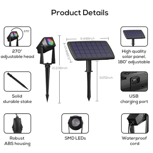 Solar Smart Bluetooth Landscape Spotlights 6 Pack, RGBW Landscape Light, Solar Spot Lights Outdoor, Solar Outdoor Uplights for Garden Trees Yard Landscape by SUNTHIN - Used condition - Image 7