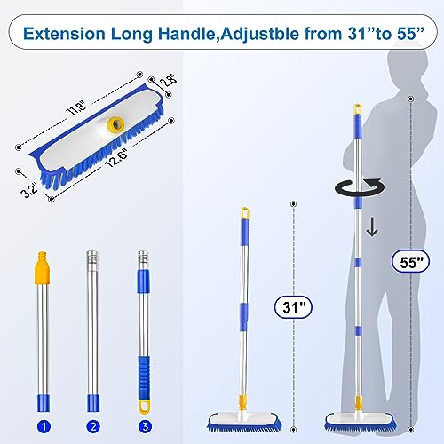 Image of ITTAR 55 inch Extendable Floor Scrub Brush, 12 inch Wide Heavy-Duty 2-in-1 Scrub & Squeegee Deck Brush for Tile Grout Shower Floor, Kitchen, Restaurant, Patio & Garage Cleaning