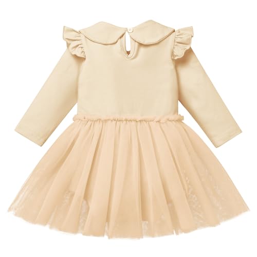 ODASDO Baby Girl First Birthday Outfit Lace Floral Cotton Long Sleeve Tutu Romper Dress with Headband3