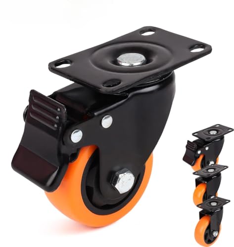 Image of ROLLEASE 1.5 inch 38mm Heavy Duty Caster Wheels Set of 4 | 2 with Brakes & 2 Without Brakes | Soft Rubber Swivel Casters with 360 Rotation | Locking Wheels for Furniture, Baby Bed, Cabinet - Orange