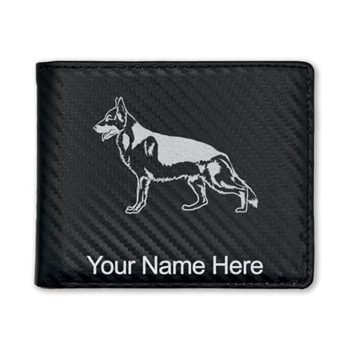 LaserGram Faux Leather Bi-Fold Wallet, German Shepherd Dog, Personalized Engraving Included (Carbon Fiber Black with Silver)