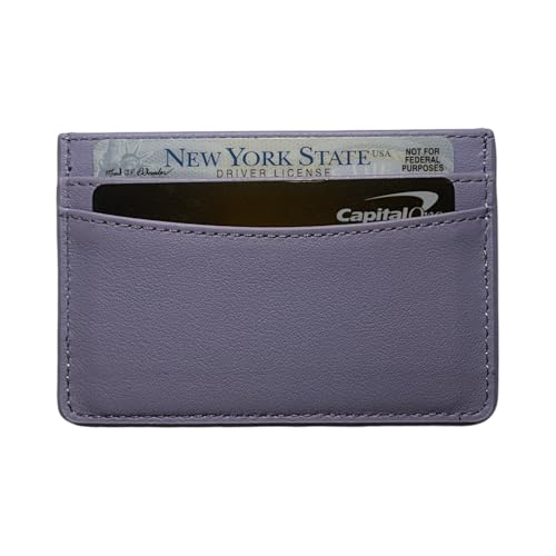nxnworldwide Slim Card Holder, Genuine Leather, Multiple Card Slots, 6 Fashion Colors (Lavender)