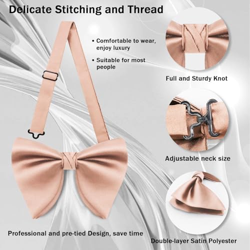 Image of Mens Bow Tie Pre Tied Oversized Bow Ties for Men Satin Bowties for Tuxedo Wedding Party Banquet