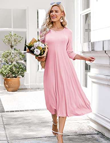Image of HOTOUCH Women's 3 /4 Sleeve A-line and Flare Midi Long Dress