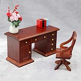 Mini Desk Chair Miniature Dollhouse Furniture Accessories 1/12 Scale Wooden Dollhouse Writing Desk C