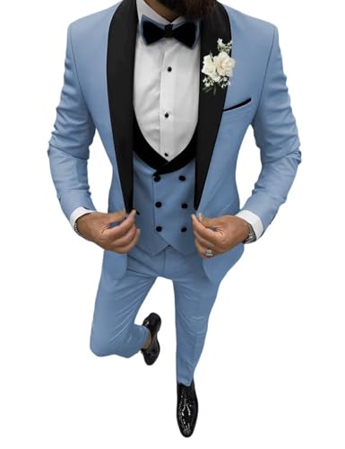 Mens Double Breasted Tuxedos 3 Piece Suits for Wedding Shawl Lapel One Button Blazer Vest Pants Sets Prom Suit 2025