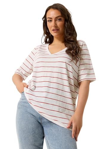 Yours Curve Women's Plus Size Stripe Short Sleeve T-Shirt White