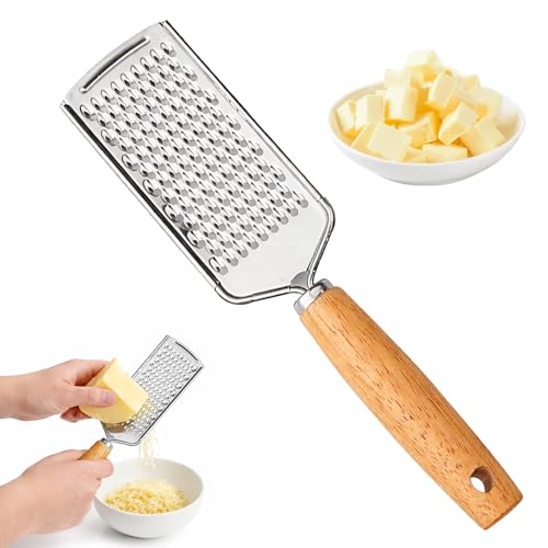 ZXNJA Rape Fromage, Râpe À Fromage Manuelle pour Fromages À Pâte Dure Rapeuse pour Parmesan Zesteur pour Agrumes en Acier Inoxydable avec Manche en Bois De...
