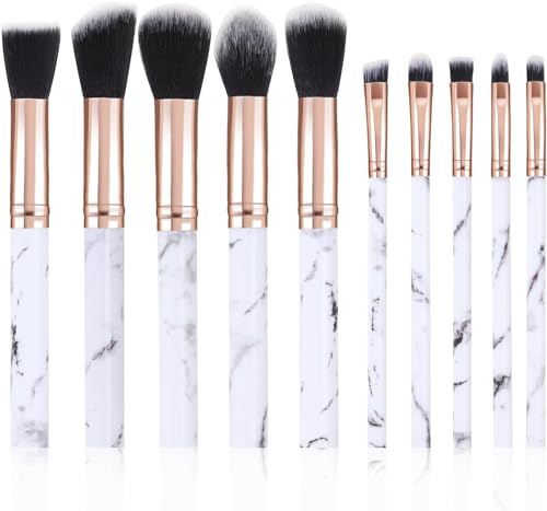 Premium Marble Makeup Brush Set, 10 pcs Makeup Brush Set, Professional Make Up Brushes for Foundation, Powder, Blush, Eyeshadow, and Eyebrow, Make Up Brush Set for Travel, Fits Into Any Cosmetic Bag