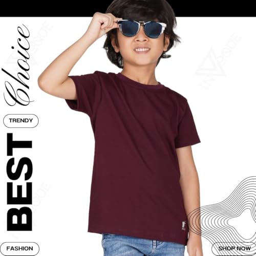 Image of Kids Round Neck Boys Tshirt | Short Sleeves | Natural Organic 100% Cotton Soft Comfortable Fabric | School Plain Color Original Branded Half Sleeve | T-Shirt for Boy Kid | Sleepwear Everyday Casual
