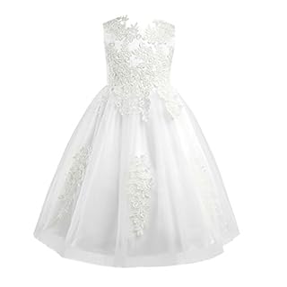 TiaoBug Flower Girl Dress Sleeveless Bridesmaid Princess Dresses Kids Skirt for Wedding Party Pageant Christening Ivory 14 Years