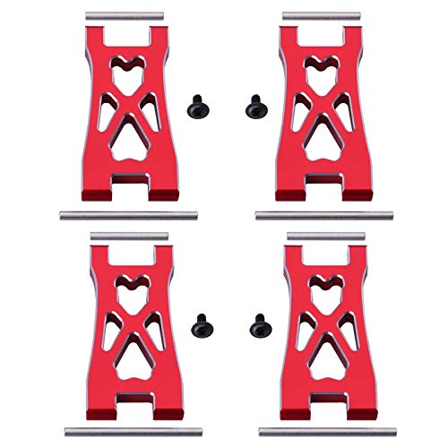 HobbyPark Aluminum Front & Rear Lower Suspension Arms for 1/10 Redcat Blackout XTE Upgrade Parts, fit XBE SC Pro, Replace BS213-007 / BLH-0002GM (4-Pack) (Red)