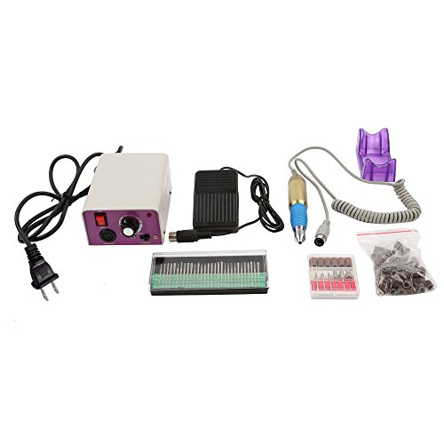 BESDATA Nail Art Tool Manicure & Pedicure Kit 110V / 220V Electric Nail Drill File Ideal for Beauty Salon and Household - 36 Drill Bits + 56 Sanding Bands + Pedal - White - MS202