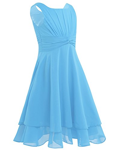 YiZYiF Big Girl's Knotted Waist Chiffon Flower Girl Dress Wedding Party Dresses2