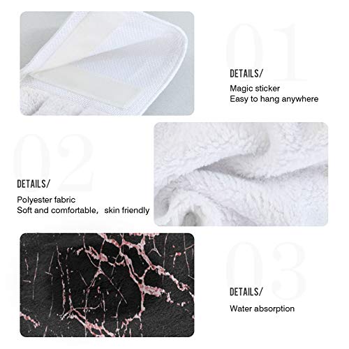 Kcldeci Hanging Kitchen Hand Towels Dishcloths Sets With Loop Rose Gold Black Marble Absorbent Hand Towels 2 Piece Sets Stone Texture #TOP4