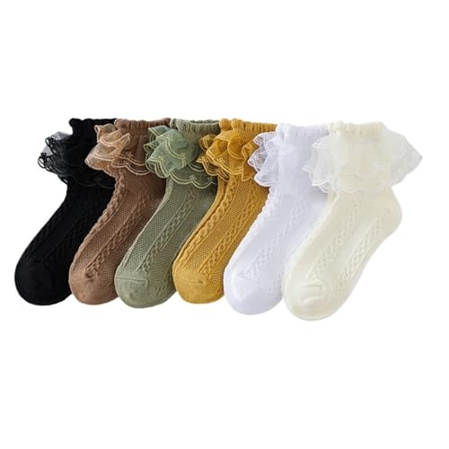 Ruffle Socks 6 Pair Summer Girls Ruffle Frilly Kids Cotton Socks(Color E,M 4-6Years)2