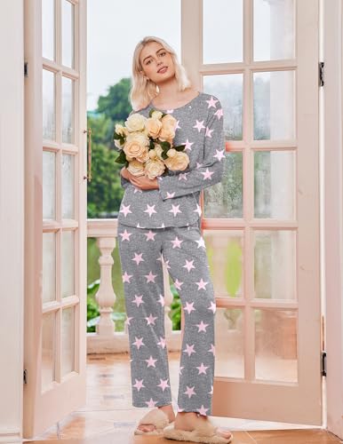 Ekouaer 2 Pack Womens Pajama Sets Long Sleeve Long Pants Pjs Loungewear | Soft Sleepwear with Pockets,Pullover Crew Neck Top,Casual Matching Lounge Set,for Home,Travel,Daily,Gift - image 4