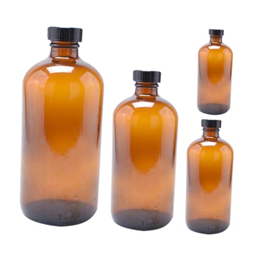 OSOLADY 4pcs Boston Glass Bottle Empty Glass Bottles Amber Bottle Useful Glass Bottle Small Reagent Bottle Round Glass Bottle Reagent Bottle with Caps Cone Cap Bottle Brown Plastic
