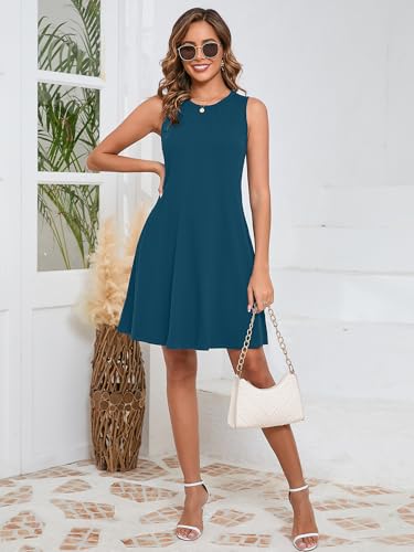 Image of KORSIS Tank Dress for Women Elegant T-Shirt Summer Soft Dresses Sleeveless Swing A Line Vacation Beach Sundress with Pockets