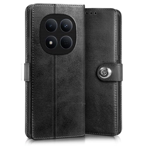 Image of WOW IMAGINE Shock Proof Flip Cover Back Case for Redmi Note 15 Pro 5G (Magnetic Button Flip Case | Wallet Pockets & Stand | Leather Finish | Haze Black)