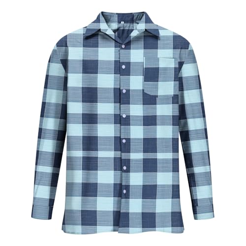Cambkatl Men's 2025 Fall Long Sleeve Gingham Shirts - Loose Lapel Collar Business Casual Button Down Plaid Shirts
