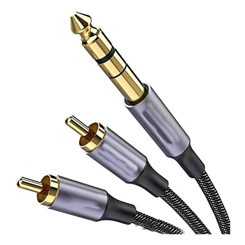 Amicable 3.5mm 1/8" TRS to Double 6.35mm 1/4" TS Y Cable Splitter Cable with Brass Plating Housing Braided Audio Breakout Compatible with iPhone, Laptop,Multimedia Speakers, Home Stereo Systems Cover