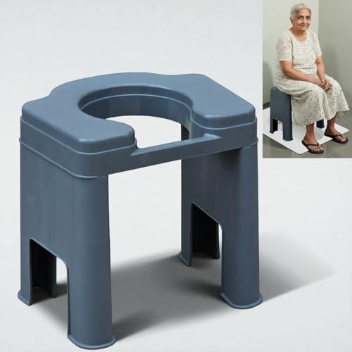Image of Veayva FlexEase Commode Stool - Wide Seat, Non-Rust Plastic, Knock-Down Design | Shower-Friendly Toilet Stool for Elderly, Disabled, Adults | Lightweight & Hygienic (Stone Grey)