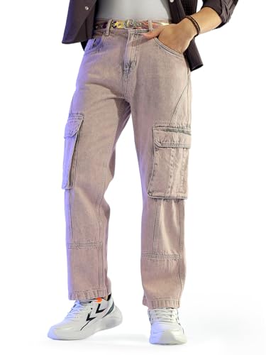 Image of The Indian Garage Co Men Relaxed Fit Solid Mid-Rise Cargo Denim