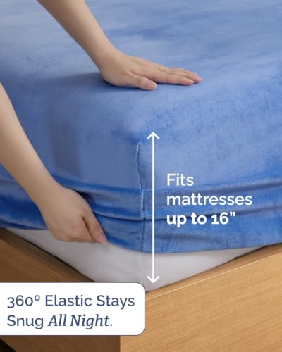 Image of Fleece Sheets Twin Size Set - 3-Piece Velvet Flannel Sheet Set - Vista Blue