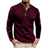 Mens Cotton Long Sleeve Tee Shirts Quarter Zip Up Pullover Fall Casual Stylish Blouse with Front Pocket Plain Tops Wine