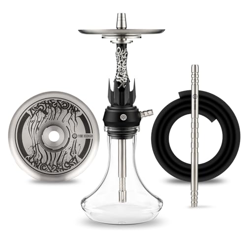 Yimi Hookah® 304 Stainless Steel Crown Hookah Set| 16” Shisha Set with Silicone Hose (Hookah Charcoal bowl &Tong included)