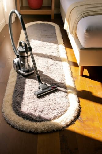 Image of Fluffy Silky Micro Fiber Polyster Carpet /Runner for Bedroom, Study Room, Playing Room, Guest Room ETC. 2x6 feet Feet, (Grey and Ivory Side boder)