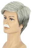 yuehong Adult Short White Gray Grandpa Wig Old Man Wig Heat Resistant Synthetic Fibers Soft Durable Breathable Costume Hair with Mustache