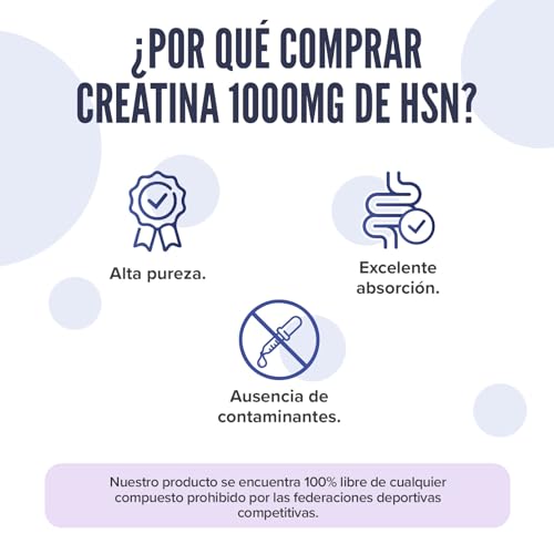 HSN Creatina Monohidrato en Cápsulas | 120 Cápsulas Vegetales | 3 Gramos de Creatina Pura | Materia Prima con informe de pureza y ausencia de contaminantes y degradación | No-GMO, Vegano, Sin Gluten