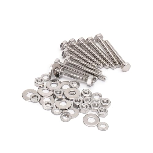 QXSKSLH 5/16-18x2-1/2 Complete Set Hex Head Screw Bolts,Nuts,Fender Flat washers,Split Lock Washers,Fully Threaded, Stainless Steel 18-8（304）, Bright Finish (10Set) - Thumbnail 3