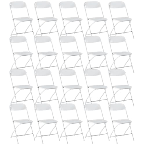 DUMOS Folding Chairs Sets of 4, 330lbs Capacity Plastic Stackable Home Office Chair, Portable Fold Up for Indoor Outdoor, Patio, Camping, Garden, Party (White)
