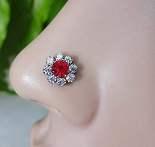 Garnet Nose Stud,Flower Nose Stud,Ruby Nose Stud,Onyx Nose Stud,Wedding Nose Stud,Thanksgiving Gift,925 Sterling Silver Nose Stud,Indian Nose Stud,Indian Nose Ring,Spring Summer Gift(TEJ287)