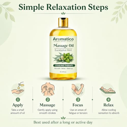 Image of AROMATICO Eucalyptus Mint Massage Oil - Eucalyptus Massage Oil with Peppermint, Almond & Jojoba for Muscle Relaxing, Stress Relief & Skin Nourishment | 300ml
