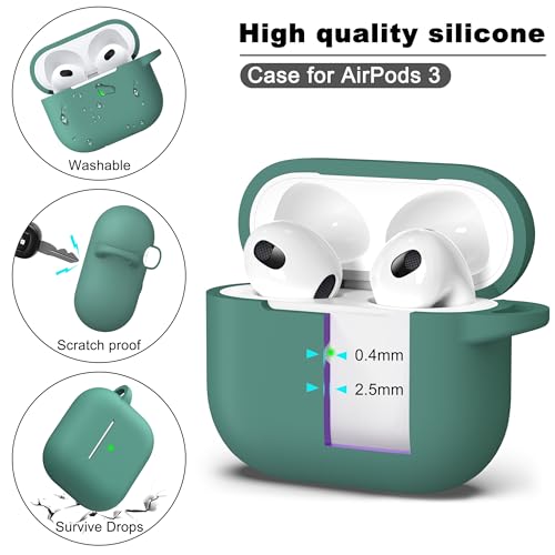 Image of R-fun Compatible with AirPods 3 Case Cover, Silicone Protective Accessories Skin with Keychain Compatible with Apple AirPod 3rd Generation 2021 for Women Men Girls Boys,Front LED Visible,Pine Green