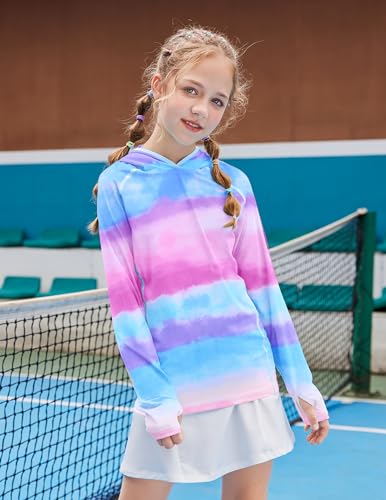Zaclotre Kids UPF 50+ Sun Shirt Girls Quick Dry Sun Protection Clothing Athletic Hoodie with Thumbholes2