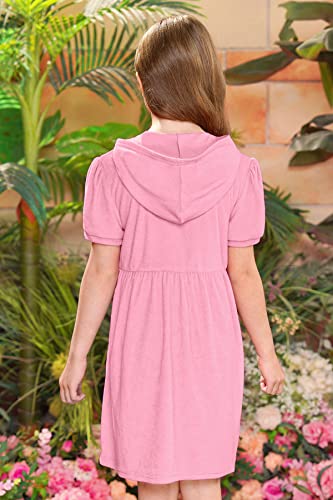 Besserbay Kid Girls Pink Puff Short Sleeve Swim Full Zipper Cover-Up Terry Beach Swimsuit Hooded Coverup With Pockets 7-8 Years #TOP5
