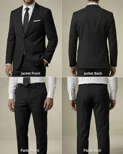 Image of YND Men's 2 Piece Suit with Tie, One Button Slim Fit Solid Jacket and Pants Set, Suits for Men Prom Party Wedding & Business