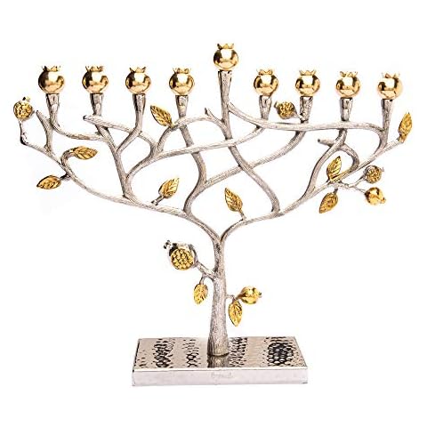 Yair Emanuel Gold & Silver Hammered Pomegranate Tree Menorah Cover